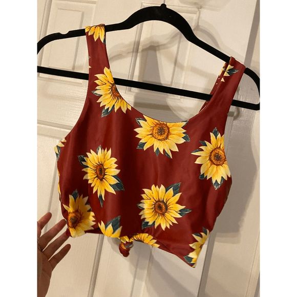 ZAFUL NWT Sunflower Knot Reversible High Waisted Tankini Swimsuit Women Scoop Ne - Picture 2 of 4